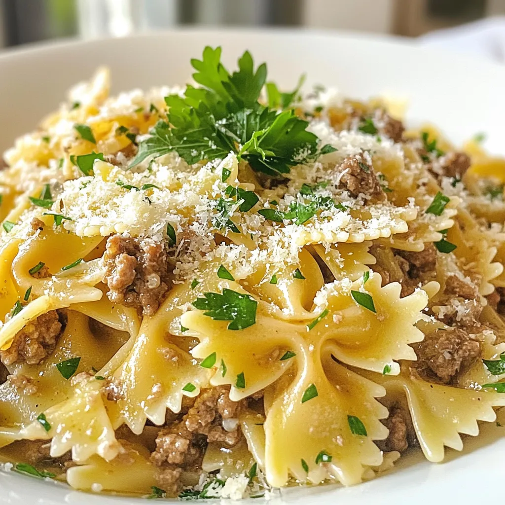 Creamy Garlic Beef Bowtie Pasta Tasty Dinner Delight