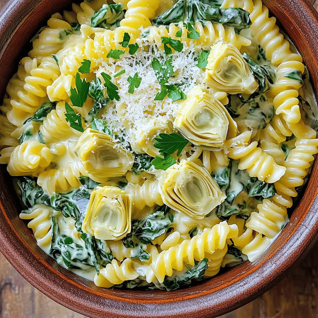 One Pot Creamy Spinach Artichoke Pasta Delight