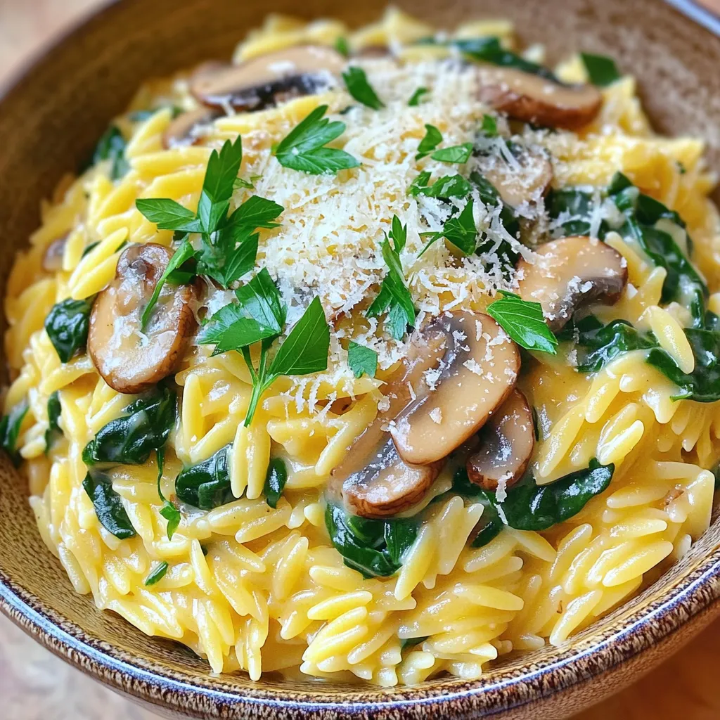 Creamy Mushroom Spinach Orzo Flavorful and Simple Dish