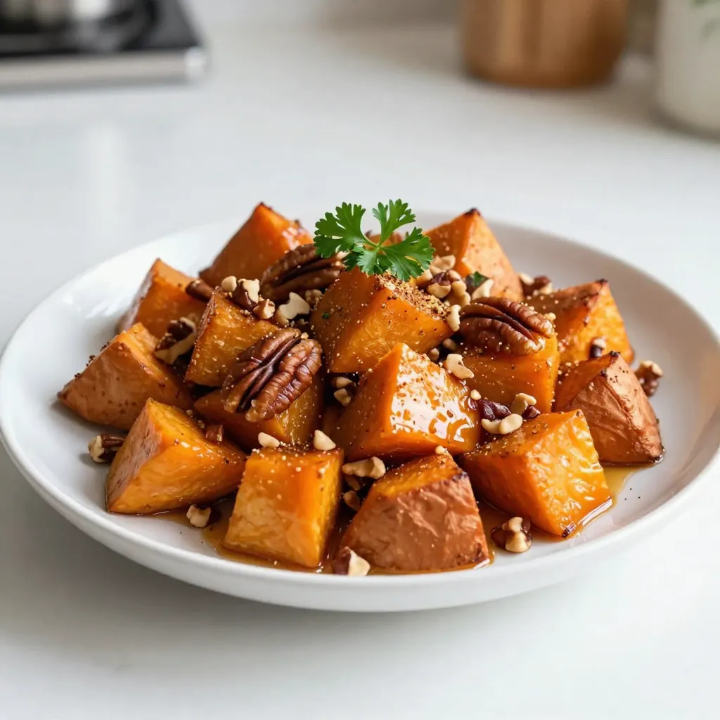 Maple Pecan Roasted Sweet Potatoes Flavored Delight