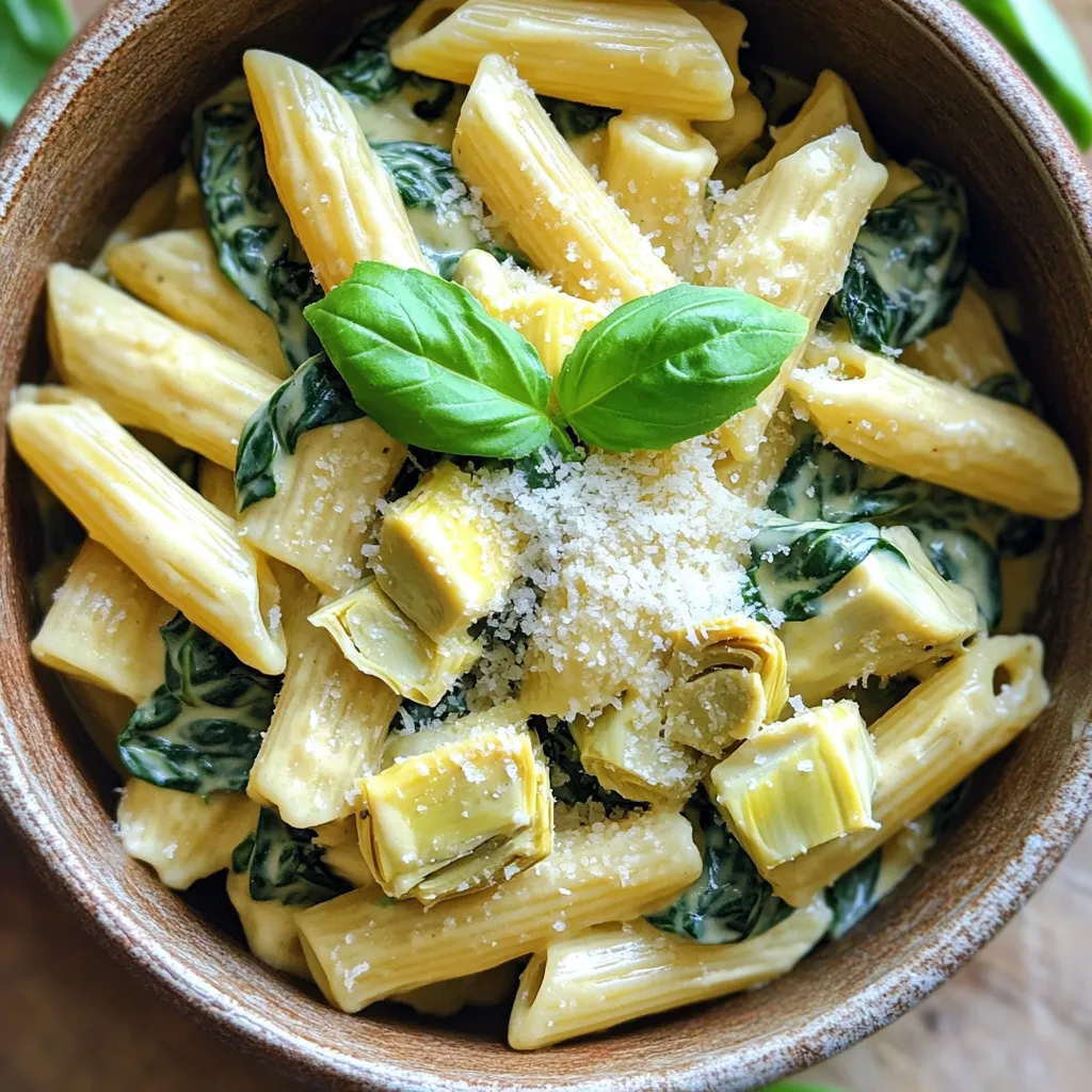 Creamy One-Pot Spinach Artichoke Pasta Delight