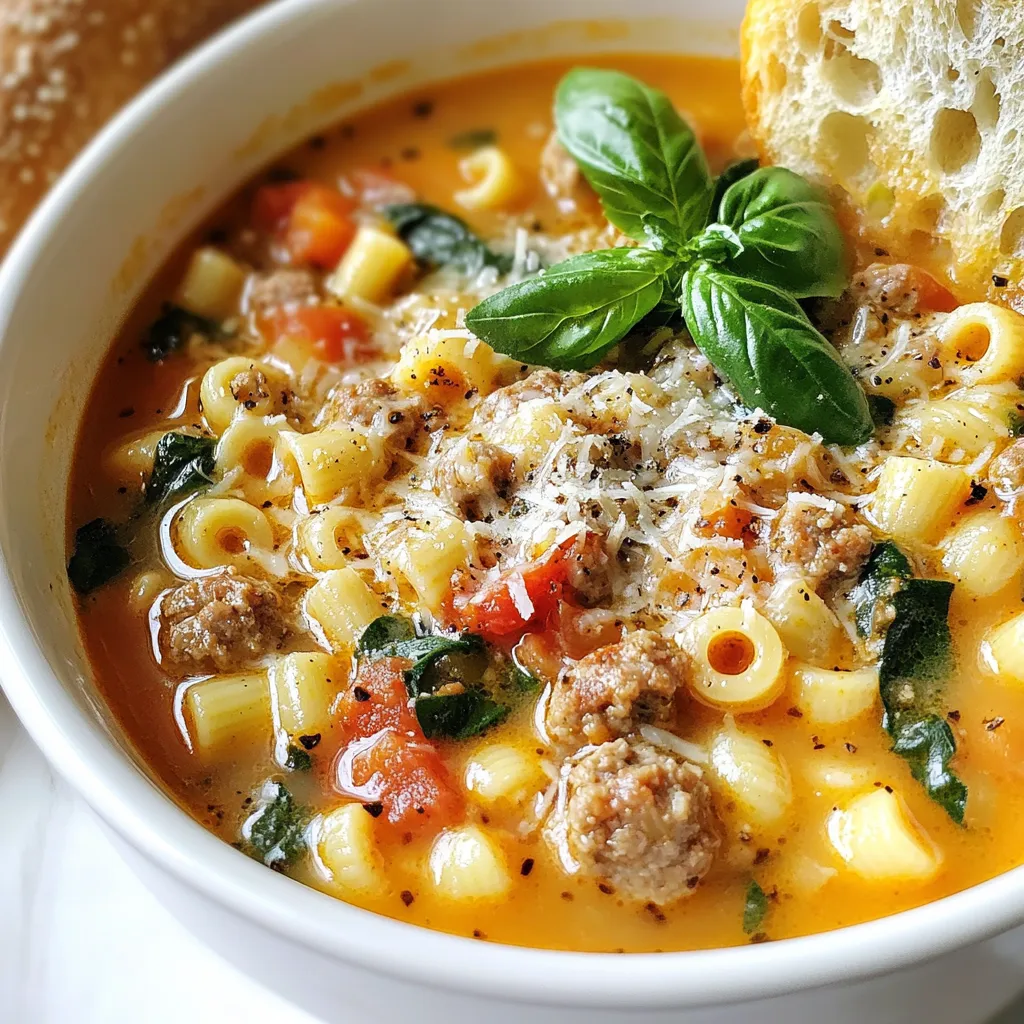 Parmesan Ditalini Soup with Sausage Flavor Boost
