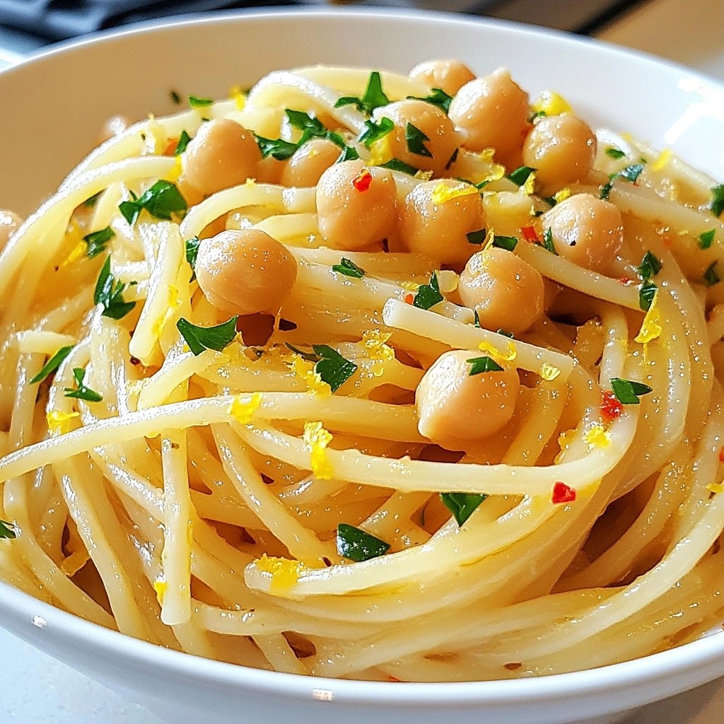 Fast Cooking Garlic Lemon Chickpea Pasta Delight