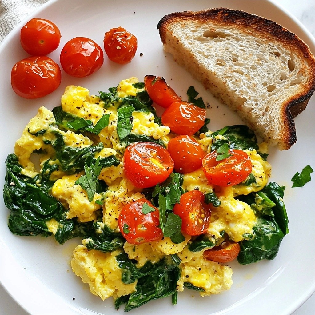 Fluffy Rapid Meals Spinach & Tomato Egg Scramble