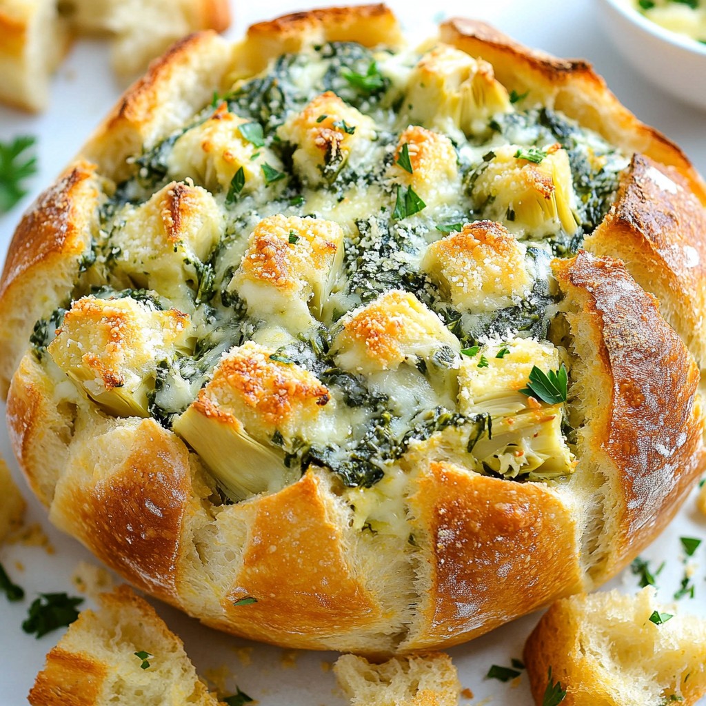 Cheesy Spinach Artichoke Stuffed Bread Delight
