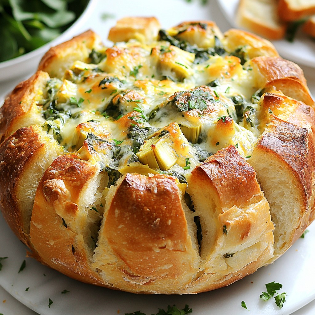 Cheesy Spinach Artichoke Dip Pull-Apart Bread Delight